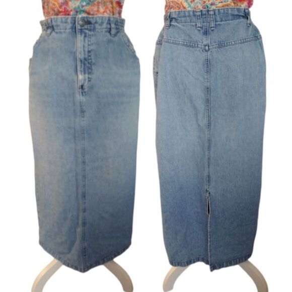 VTG 80s Lee Distressed High Rise Midi Pencil Jean Skirt Size 12 *Fits like Small - Picture 1 of 17